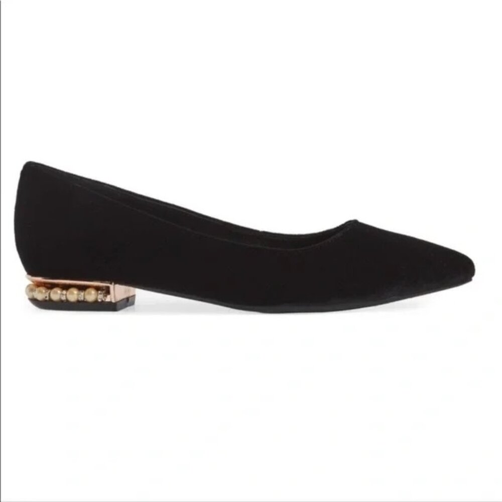 Jeffrey Campbell Emilia Flats | Black Velvet Flats with Beaded Heel | Size 6